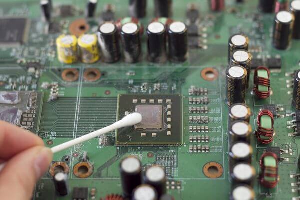 motherboard with a cotton swab